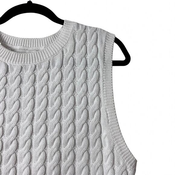 Abercrombie & Fitch Cable Knit Sweater Vest L White Y2K Fisherman Grandpa-Core - Picture 2 of 6